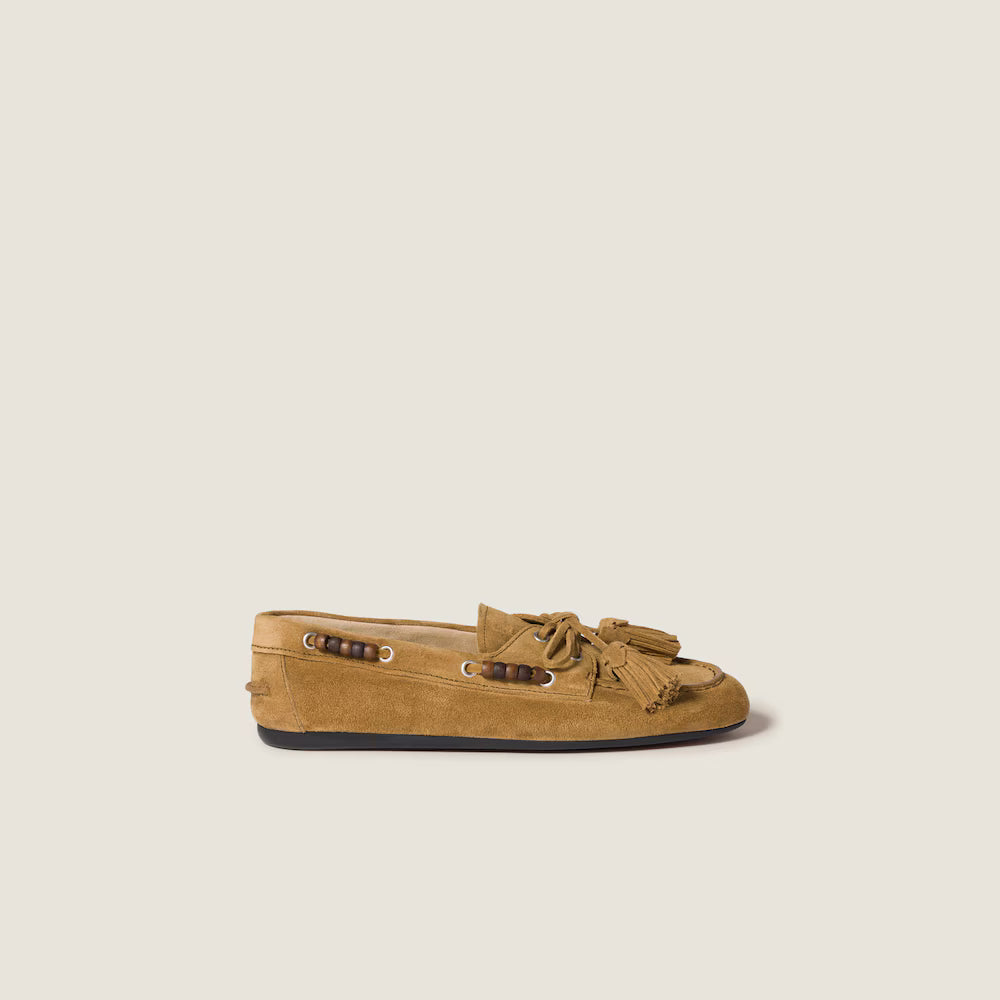 Miu Miu Püsküllü Süet Deck  Taba