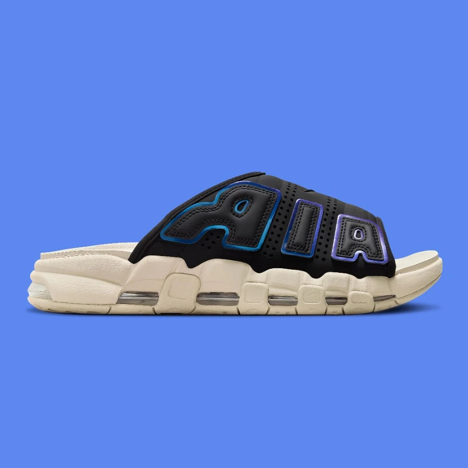 Nike Air More Uptempo Slide Black Sanddrift Iridescent