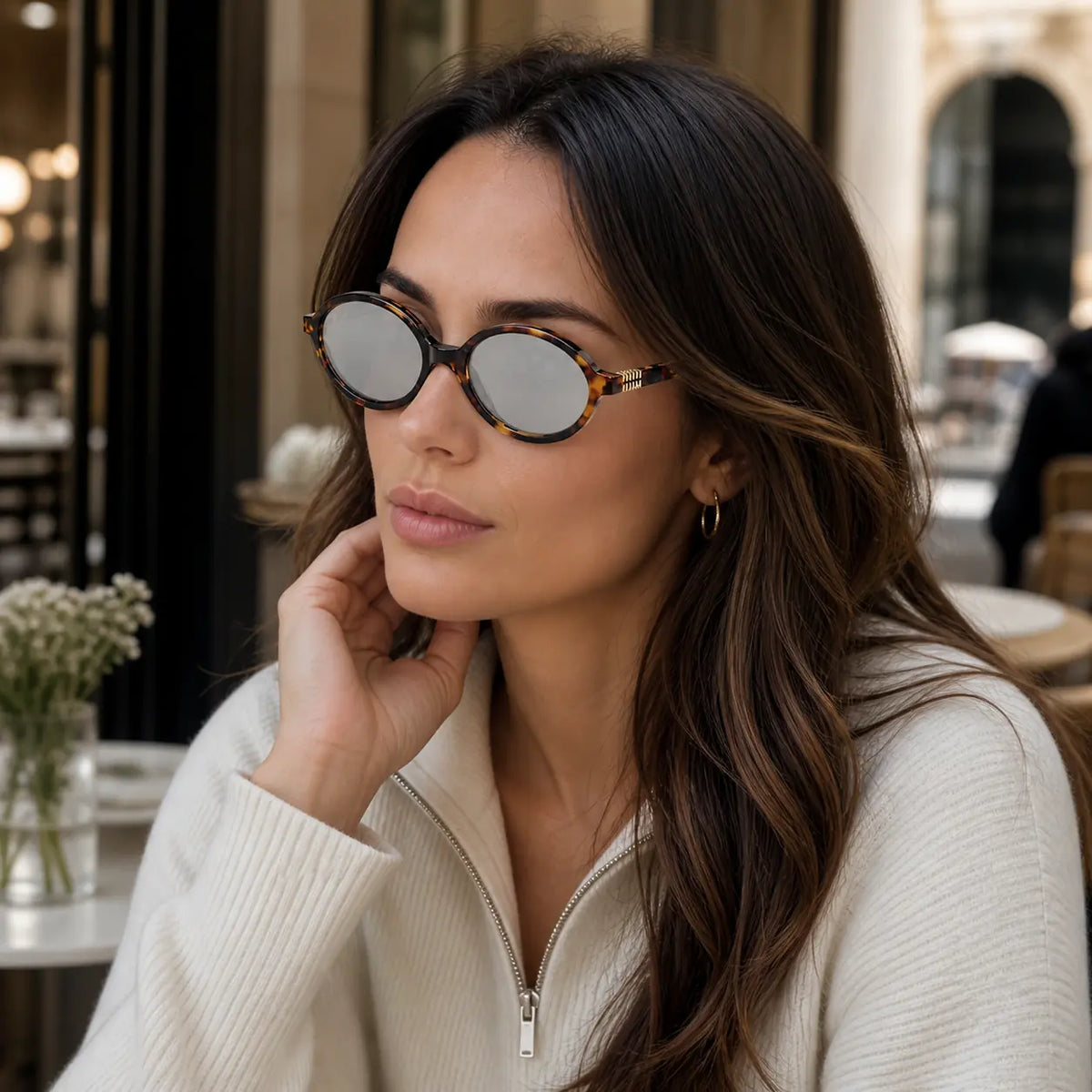 Miu Miu Regard MU 04ZS VAU07F Honey Havana Light Grey Mirror Silver Güneş Gözlüğü