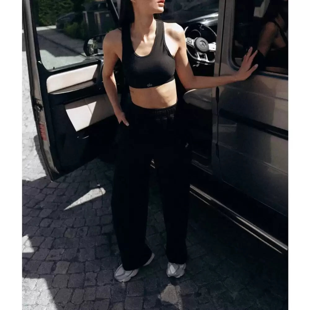 Alo Yoga Eşofman Unisex Siyah Geniş Paça Şardonsuz (Premium)