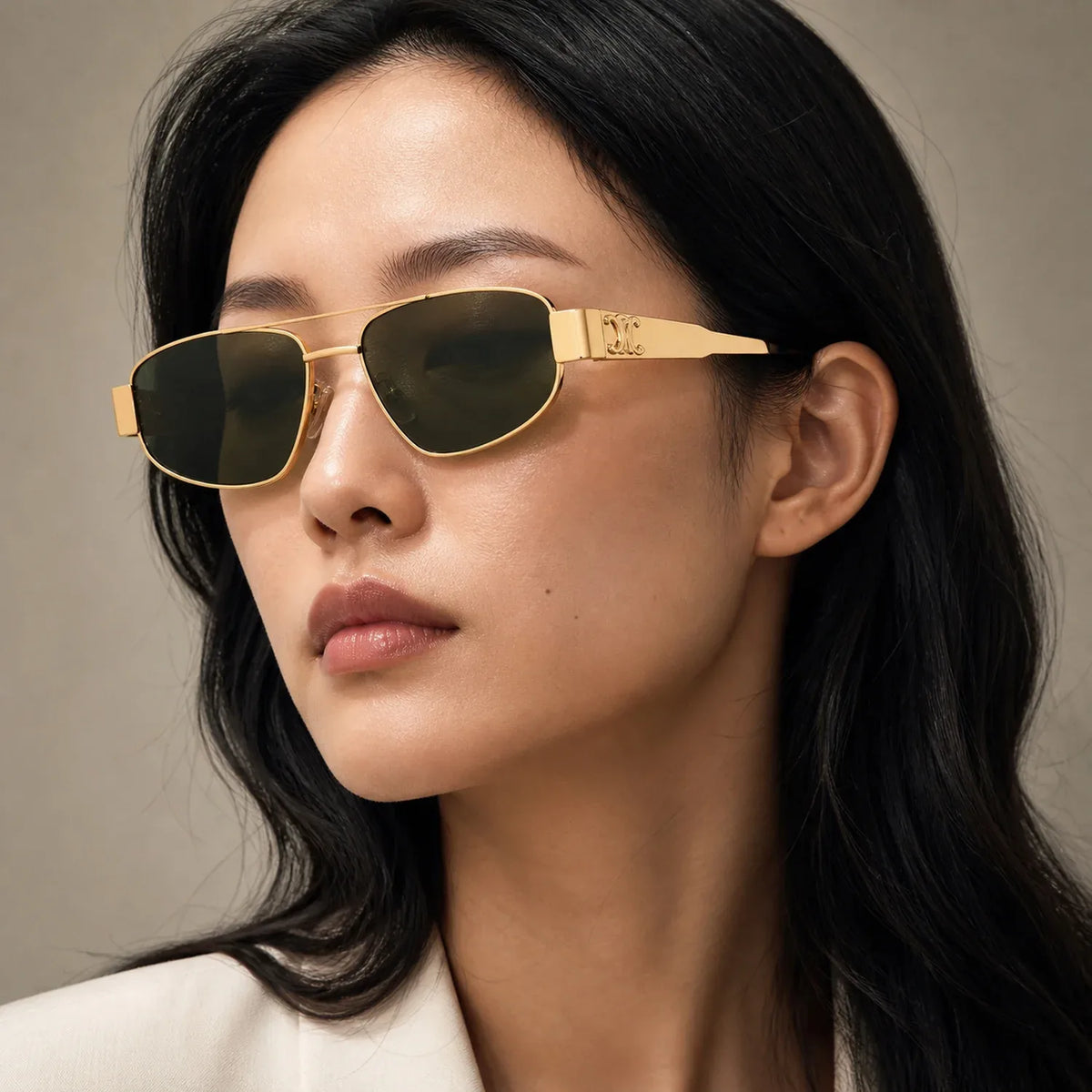 Celine Metal Triomphe CL40281U 30N Gold Green Güneş Gözlüğü