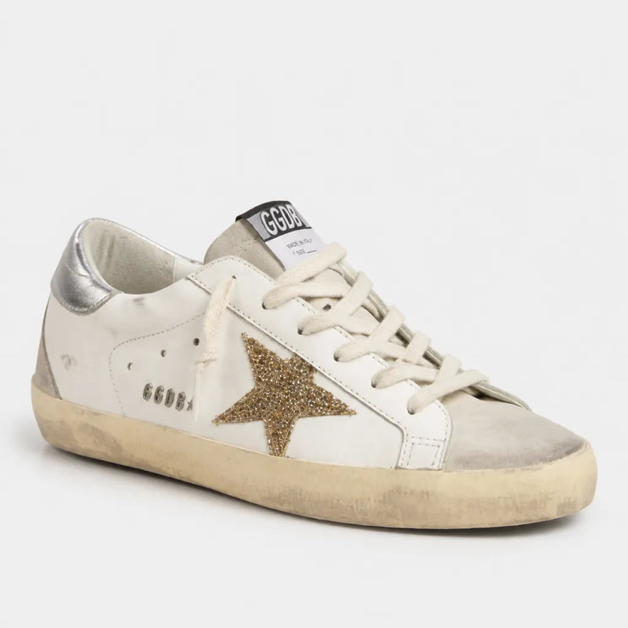 Golden Super-Star Gold Glitter Star Silver Heel Tab