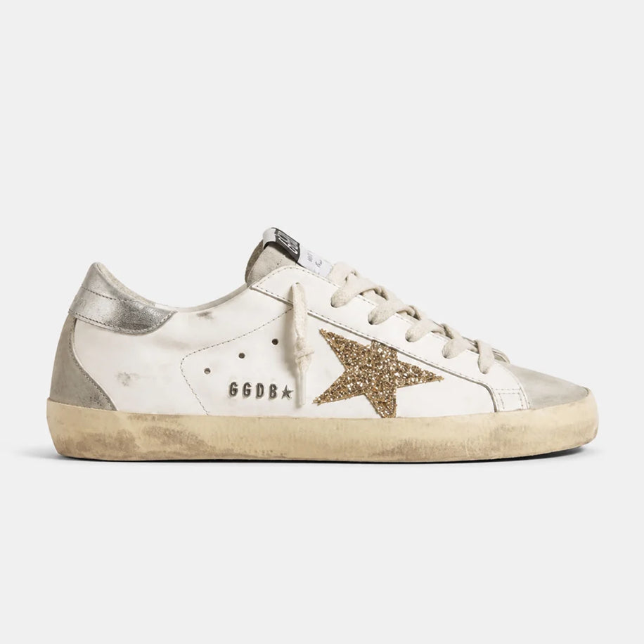 Golden Super-Star Gold Glitter Star Silver Heel Tab