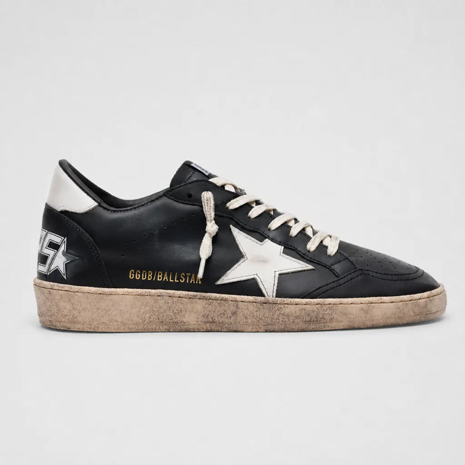 Golden Ball Star in Black Nappa with White Leather Star