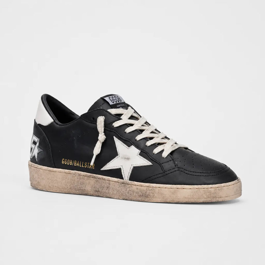 Golden Ball Star in Black Nappa with White Leather Star