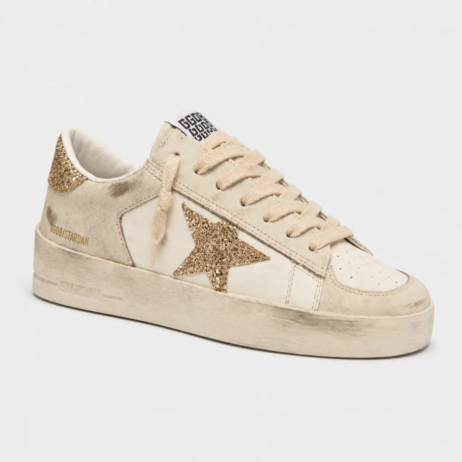 Golden Stardan in Ecru Nappa Leather with Gold Glitter